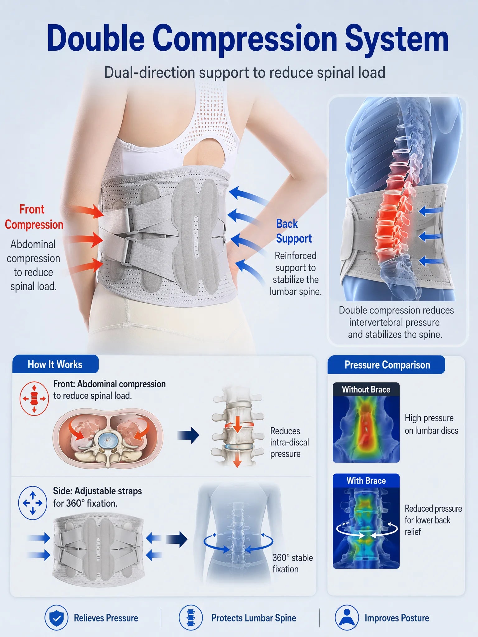 Back Brace Support Belt-Lumbar for Back Pain,Sciatica,Scoliosis,Herniated Disc Adjustable Straps-Lower with 3 Pads for Men&Women