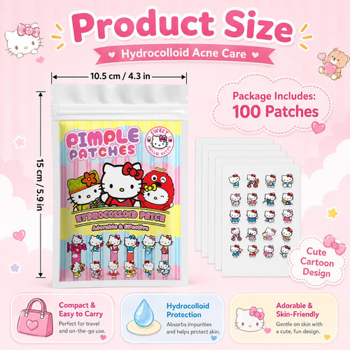 Tidesmit 100PCS Hello Kitty hydrocolloid acne patches for invisible blemish concealing and skin treatment