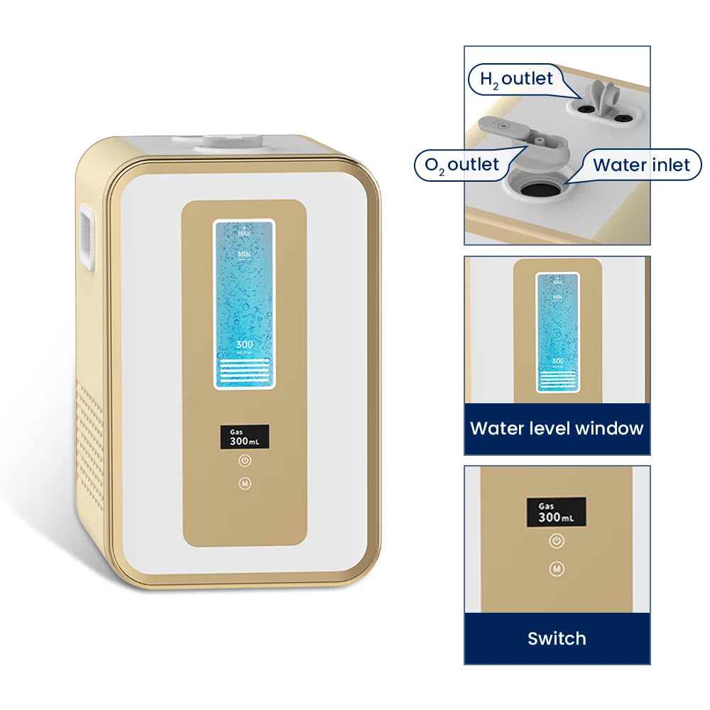Tidesmit Cawolo 300ml hydrogen water generator and HHO inhalation device showing dual outlet feature