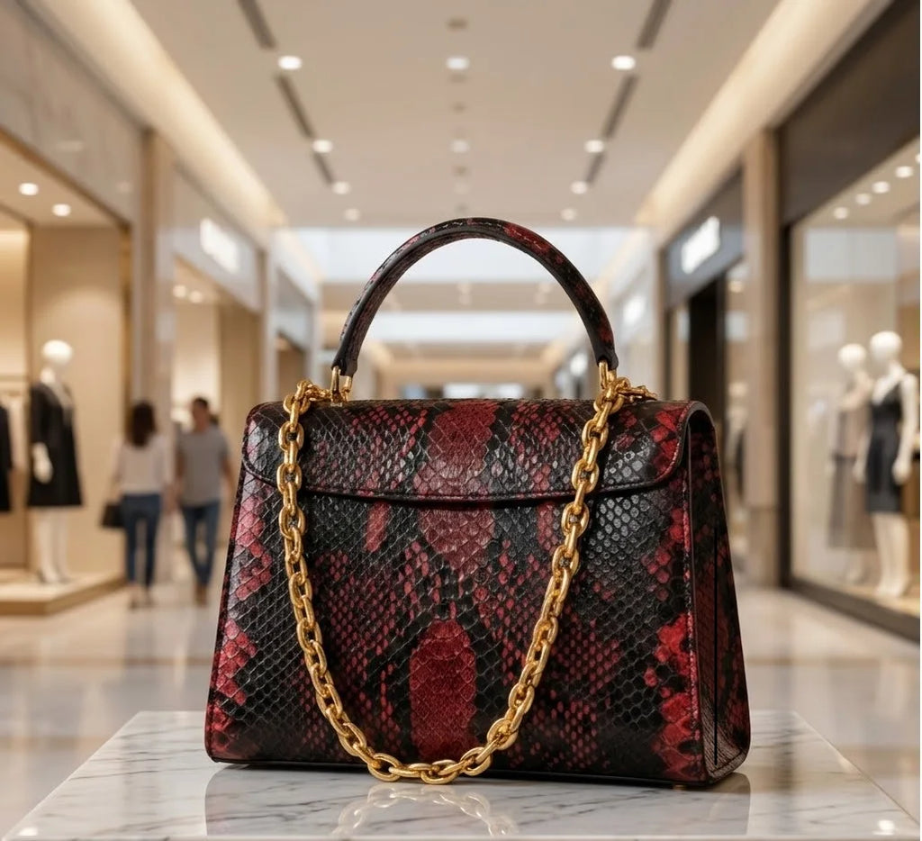 Red Python Leather Spot Fashion Vintage Women's Genuine Leather Luxury Handbags Detachable Top Handle Shoulder Portable Custom