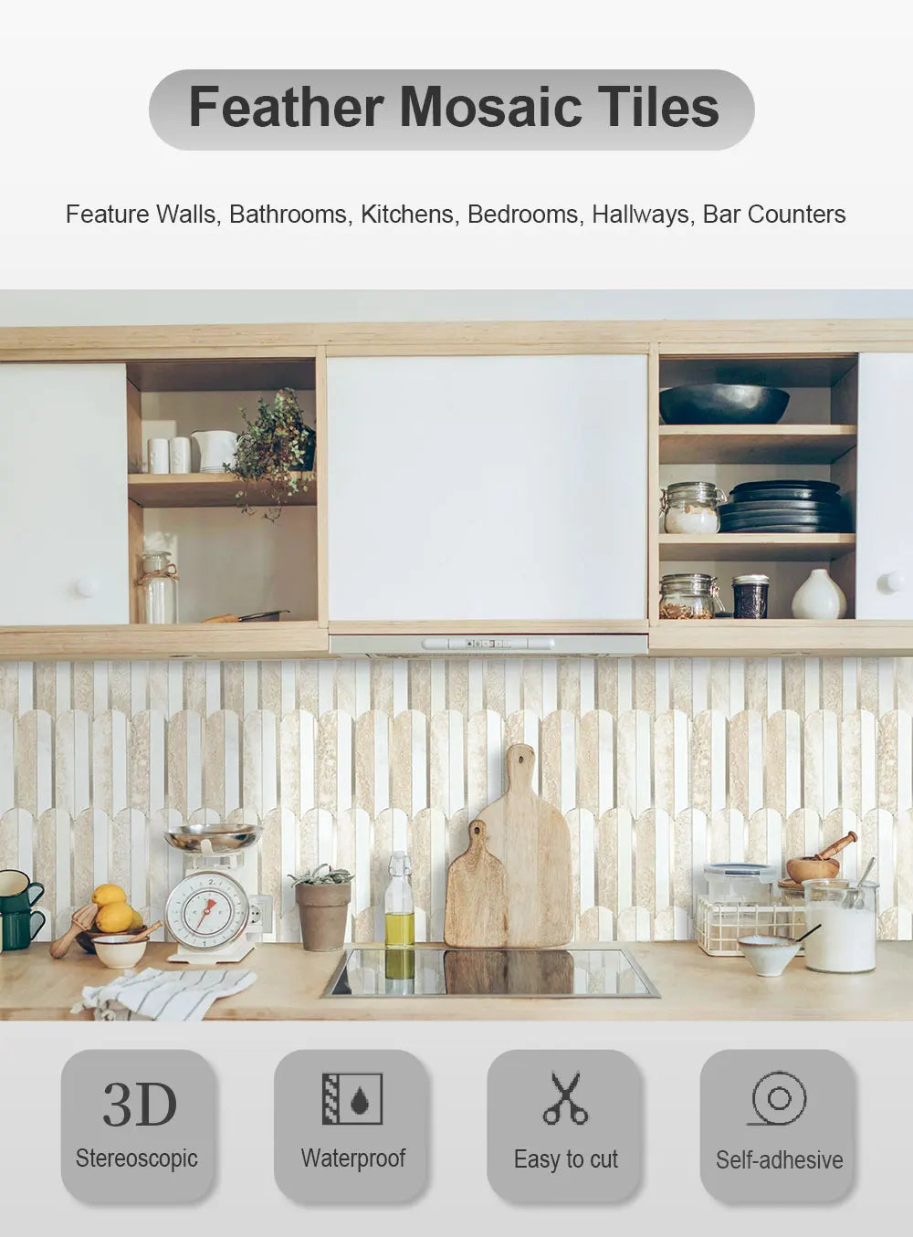 Peel and Stick Backsplash Feather Tile, Self Adhesive PVC Mix Metal Stick on Backsplash Wall Tile for Kitchen,Bathroom