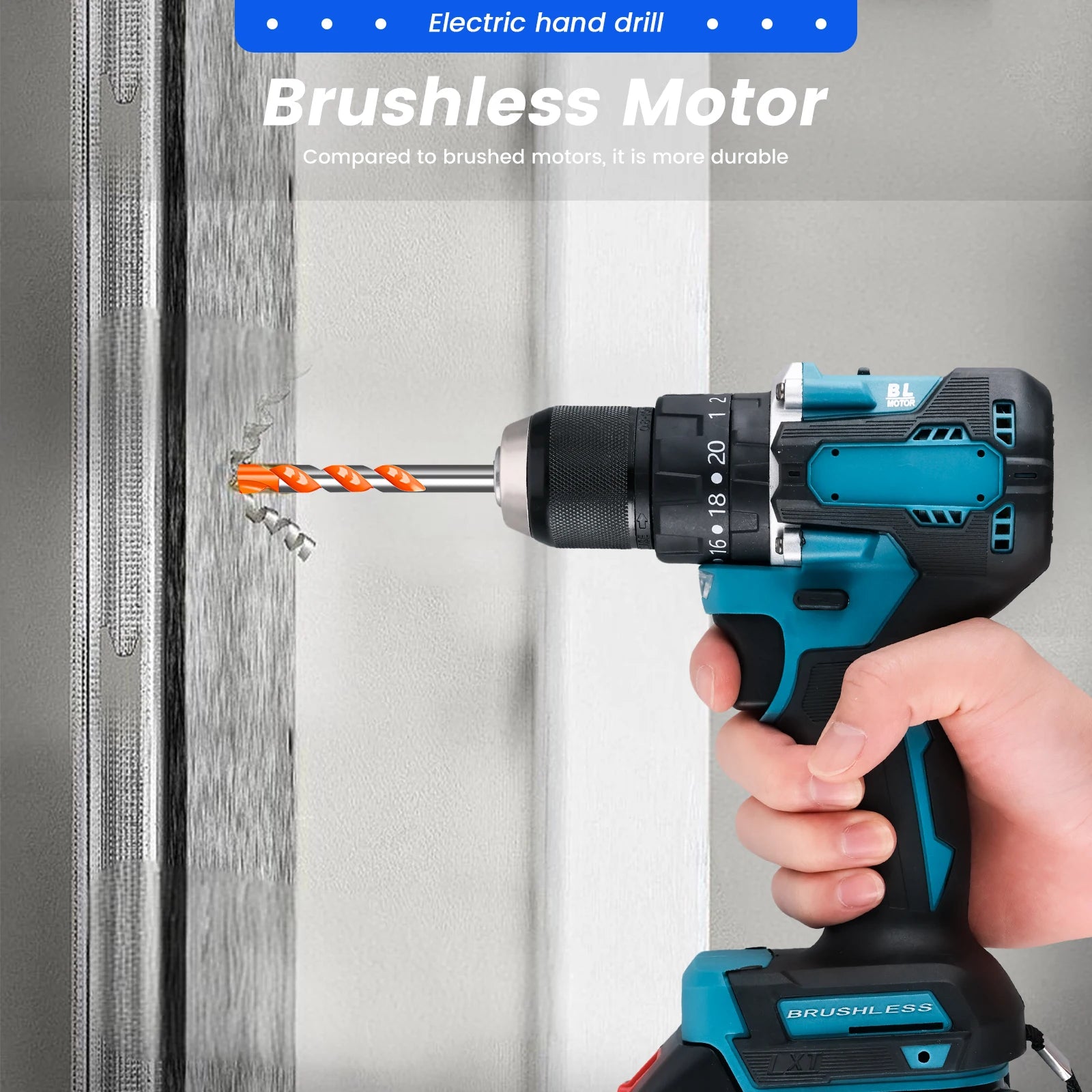 Podofo 21V Cordless Brushless Impact Drill Electric Screwdriver Power Tool with Battery Charger 2 Speed Gearbox 23 Torque Settings LED Light Rechargeable Drill Driver for Wood Metal Plastic DIY Repair