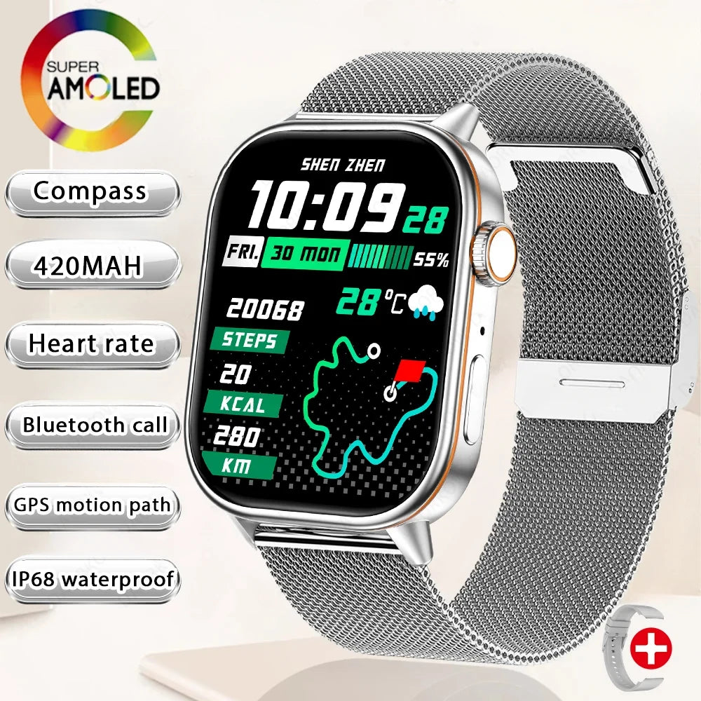 New Smartwatch Sports GPS tracker AMOLED Men Compass Military Outdoor Sports Bluetooth Call Watch 2.01 inch HD screen for Andrio