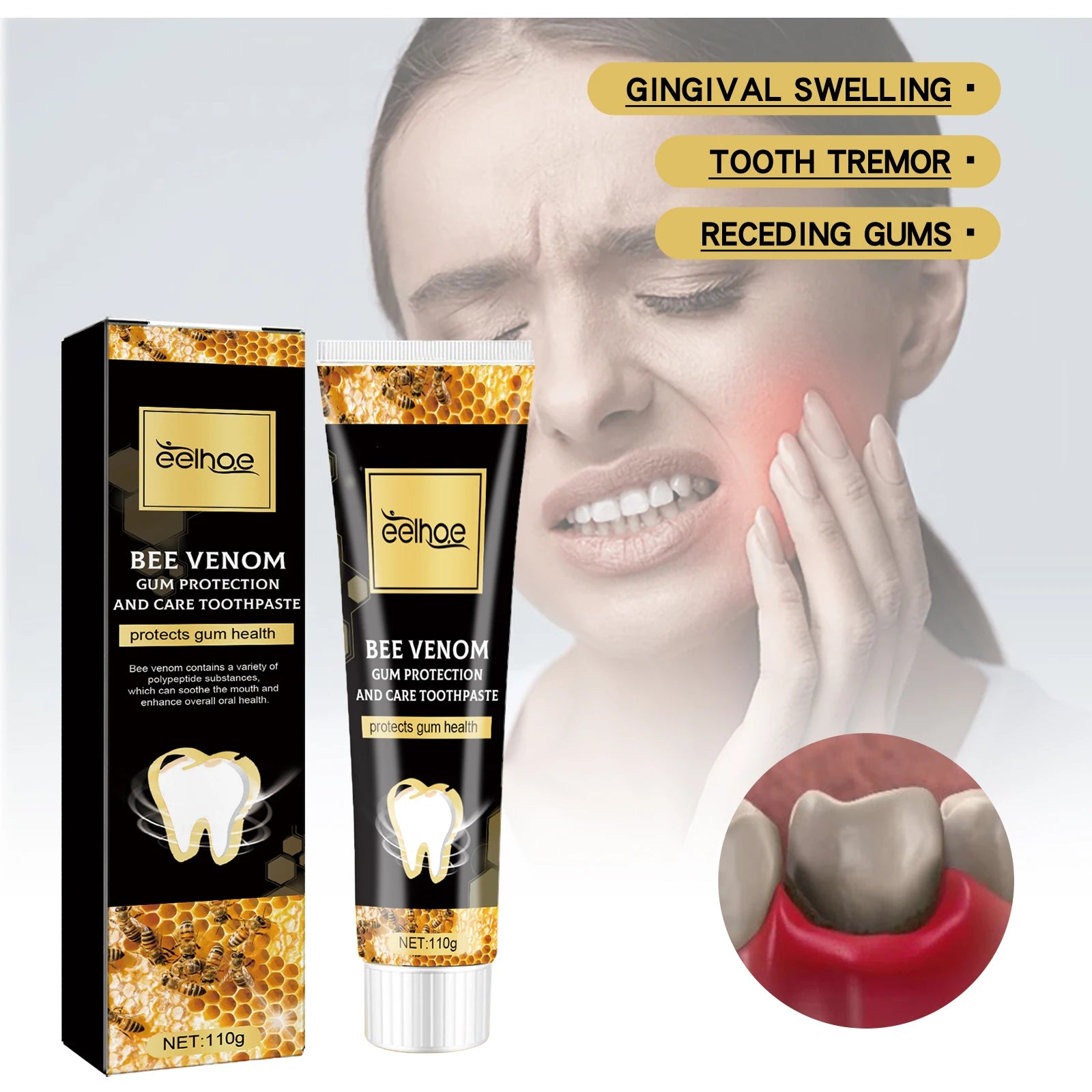 Tidesmit Bee Venom teeth whitening toothpaste for plaque removal and long-lasting fresh breath oral care