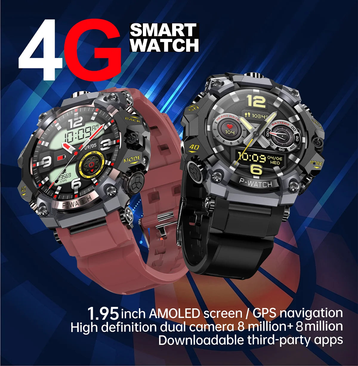 Q668 Smartwatch Android 10.0 1.95inch Amoled 720*720 5G Cellular Version Smart Watch With 800W Dual Camera GPS WIFI 5G Sim Card