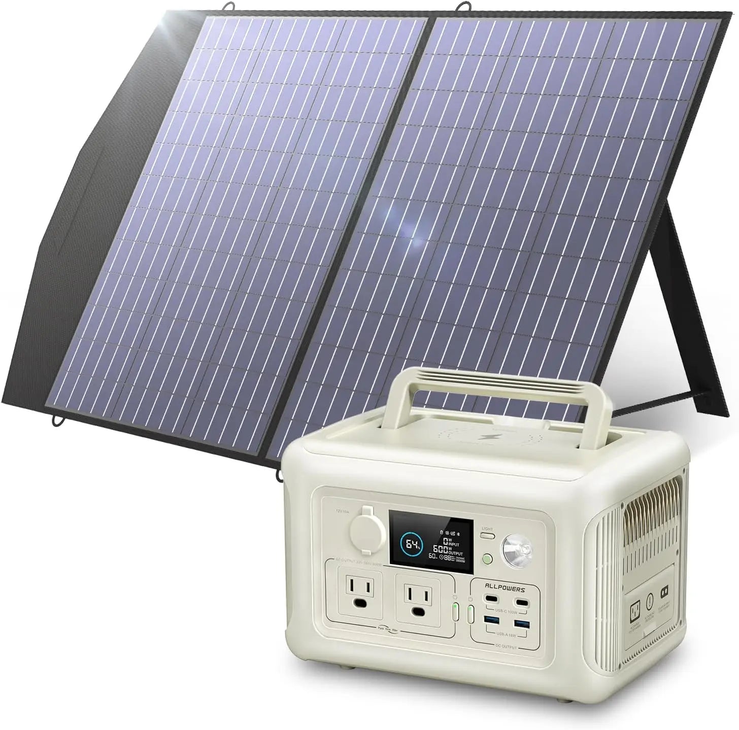 Portable Power Station 600W with 100W Solar Panel - Fast Charging Battery WHITE Tidesmit