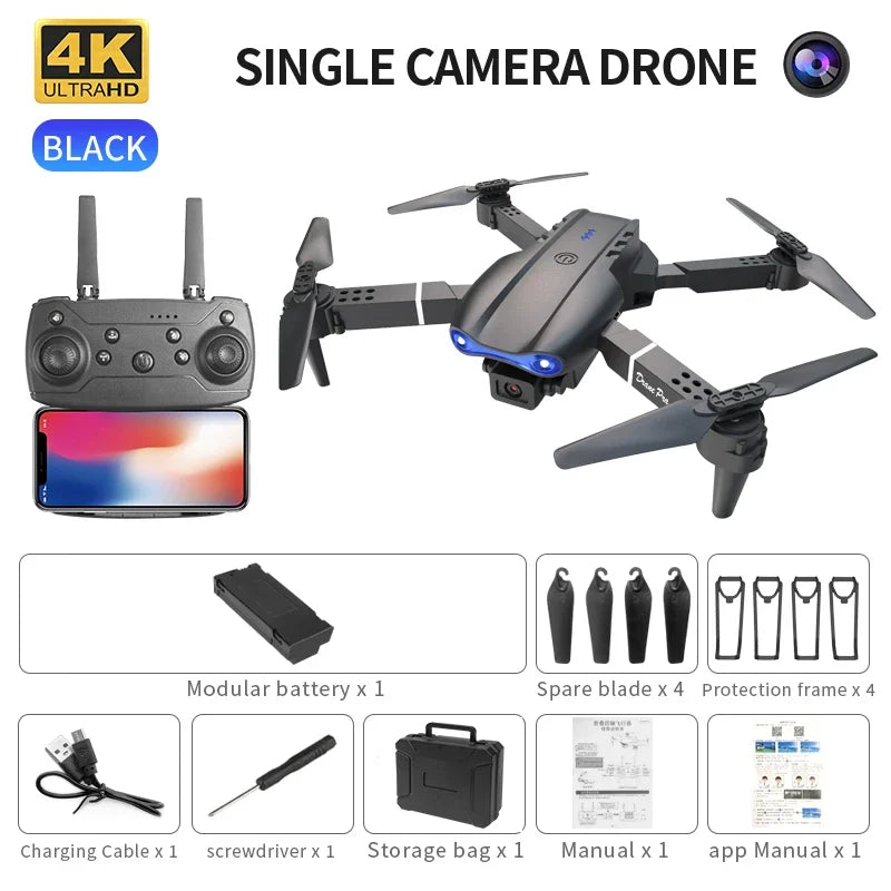 4K Camera Drone - Foldable RC Quadcopter with Obstacle Avoidance Black-Single C-1B Tidesmit