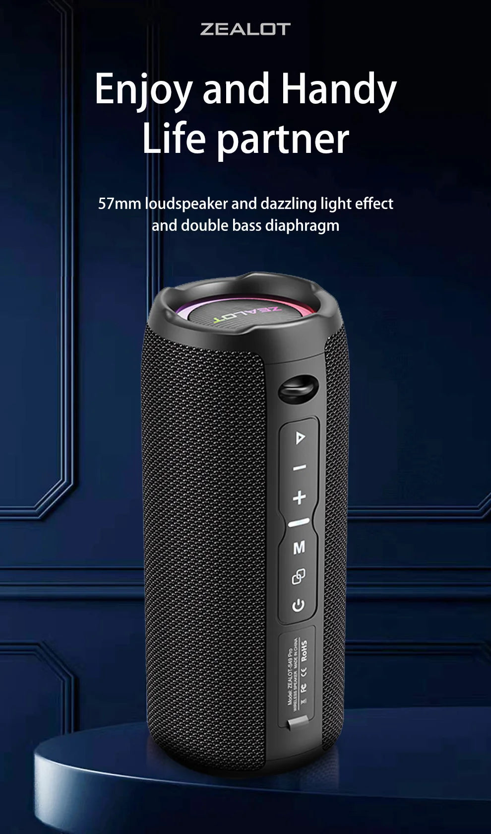 Zealot S49 pro Wireless Speaker,Outdoor Portable Subwoofer Speaker Waterproof IPX 6,, Dual Pairing,3000mAh.