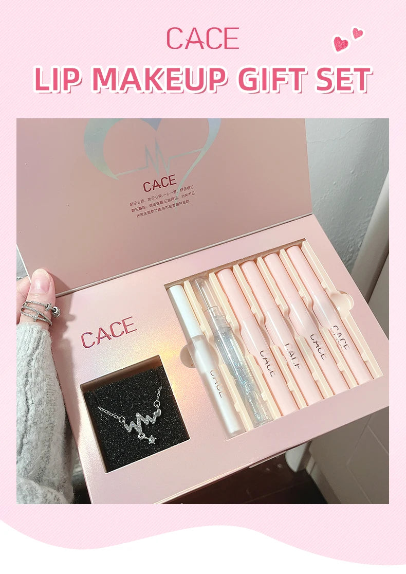 Tidesmit 6 piece matte liquid lipstick set including lip plumper and necklace in detailed product shade swatch
