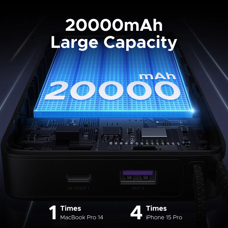 20000mAh Power Bank 67W Fast Charging Portable Charger with Built-in Cable Tidesmit