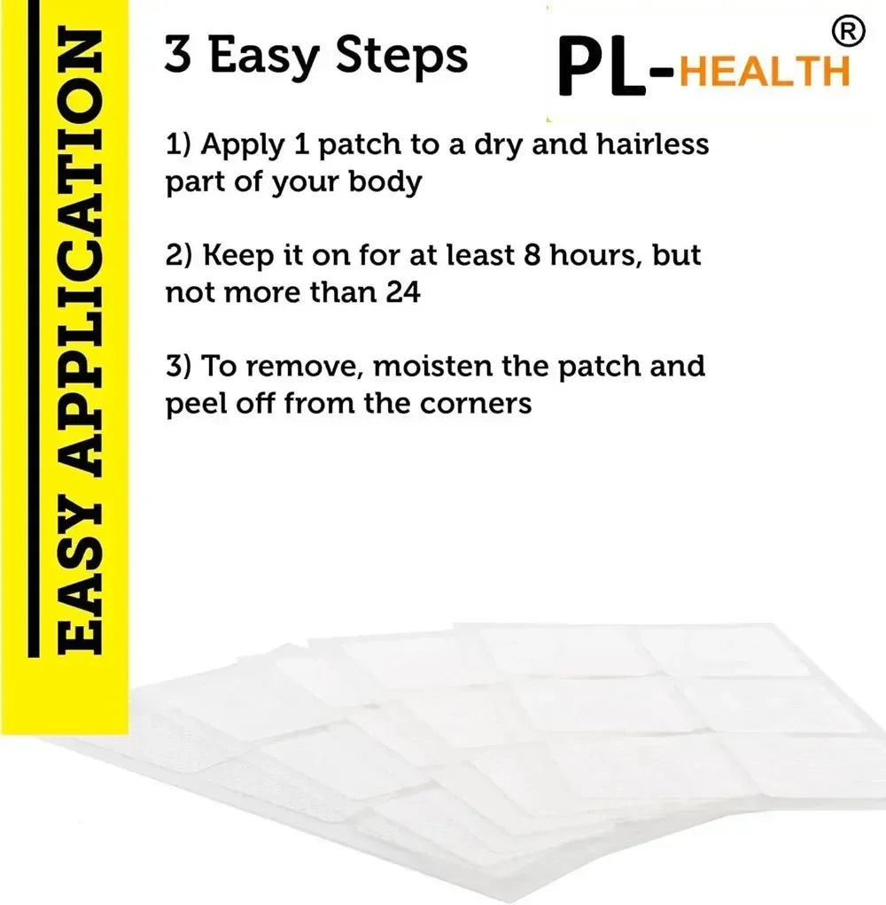 Tidesmit nerve support transdermal patches with ALA, curcumin, ginger, and B vitamins: 3-step application instructions.