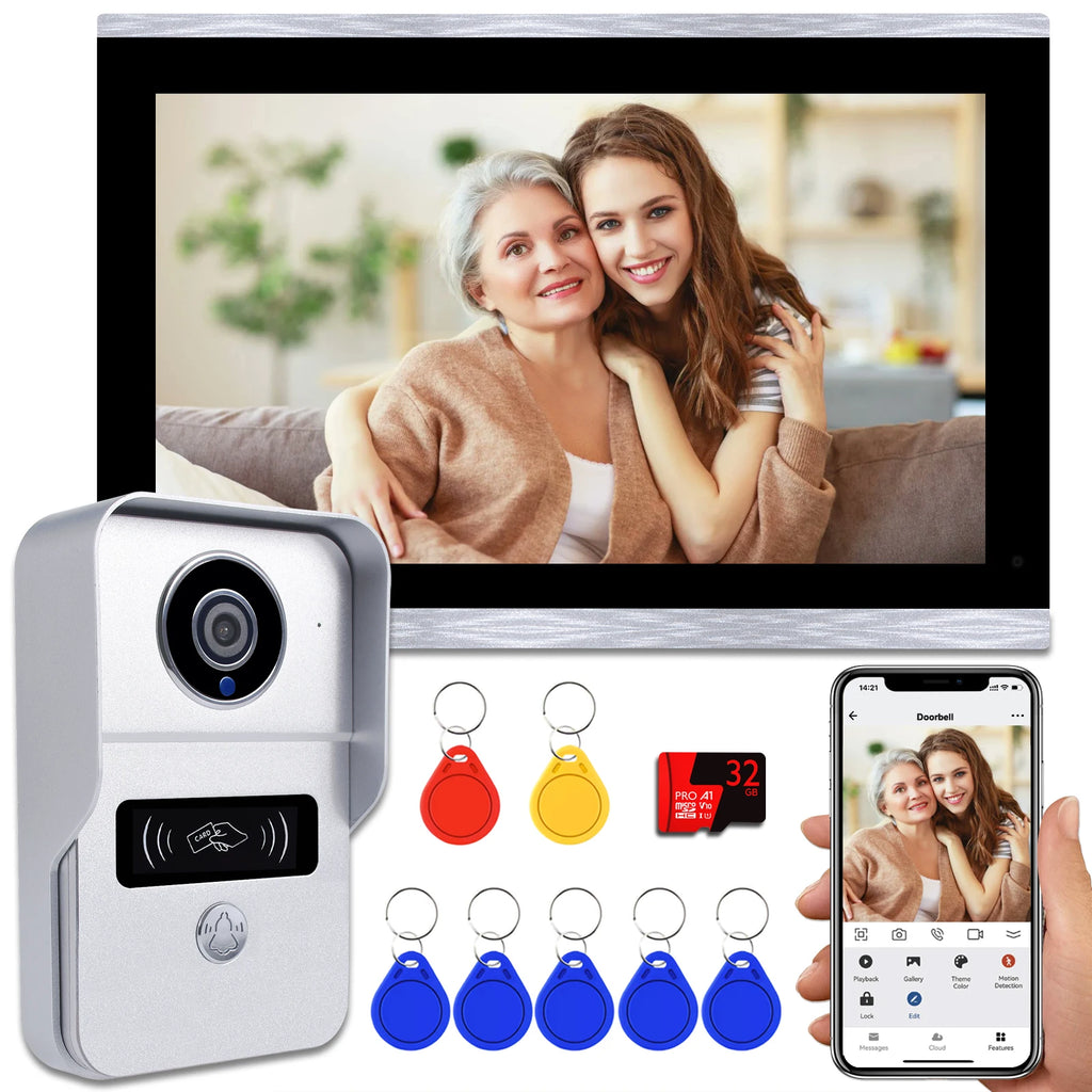 1080P 10.1 Inch Touch Screen Wifi Video Doorbell, Smart Home Video Intercom 32G Card Rceord Kit Works with Tuya ID Unlcok 4-Wire
