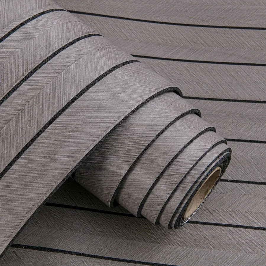 Self-adhesive 3D wall sticker roll, medium gray textured stripes with dark outlines