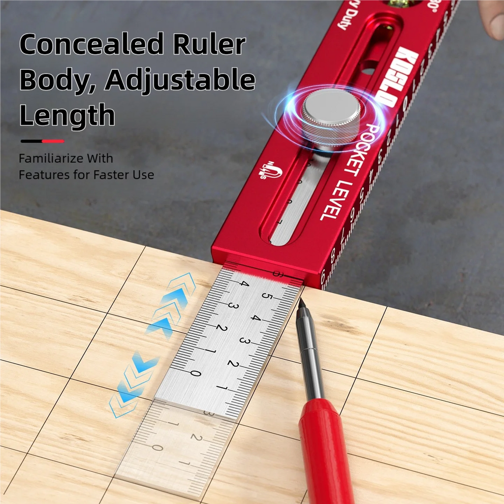TINSOL Multi-functional Magnetic Marking Ruler Aluminum Alloy Ruler with Level Marking, Metric and Imperial, for Woodworking