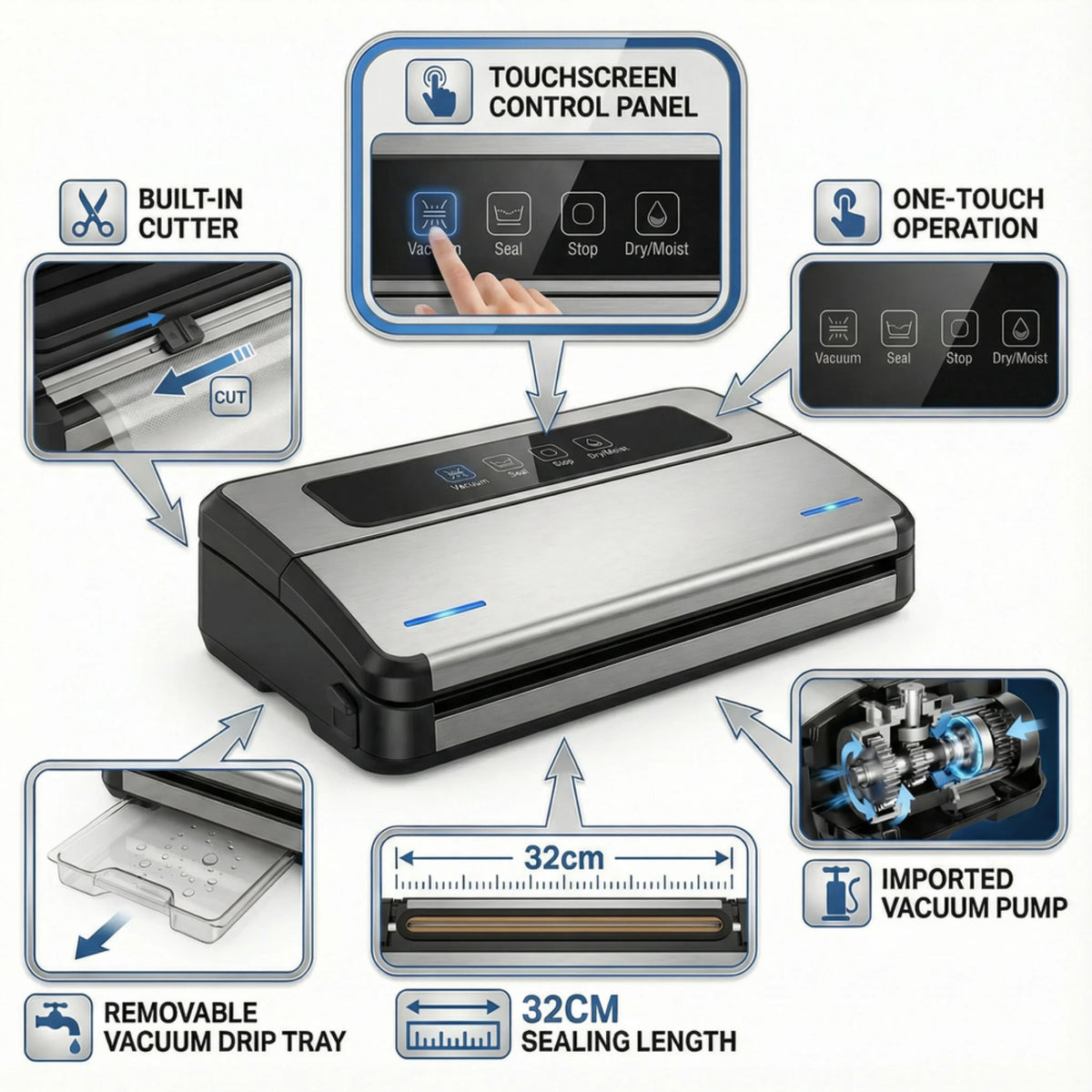 Vacuum Sealer Professional Food Sealing Machine for Home & Commerical & Outdoor Preservation Direct Supplier