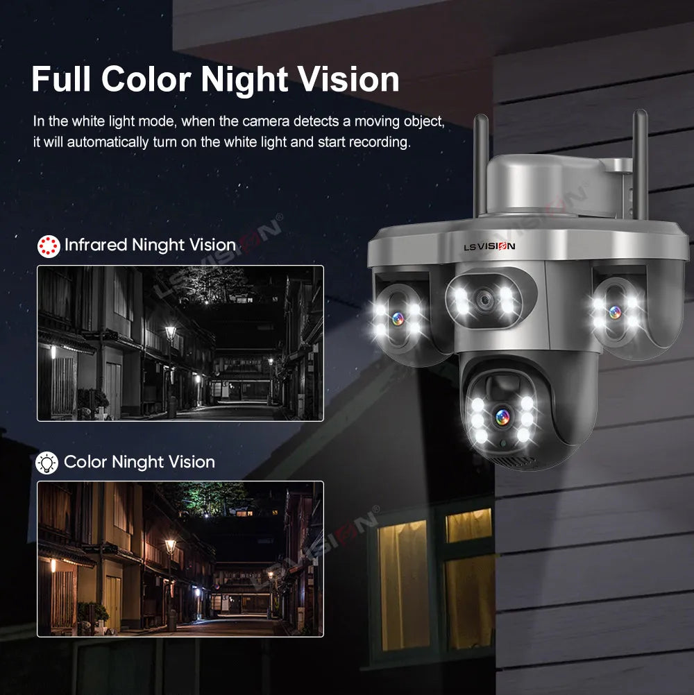 LS VISION 4G / WiFi Solar Camera 3Lenses Outdoor 15MP 4K Low Power Battery IP Camera PIR Night Vision V380 Pro CCTV Security