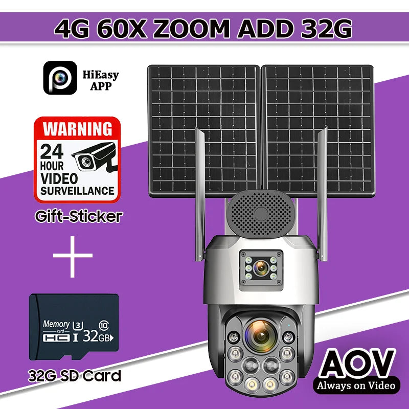 4G 60x solar PTZ surveillance camera bundle with 32GB SD card