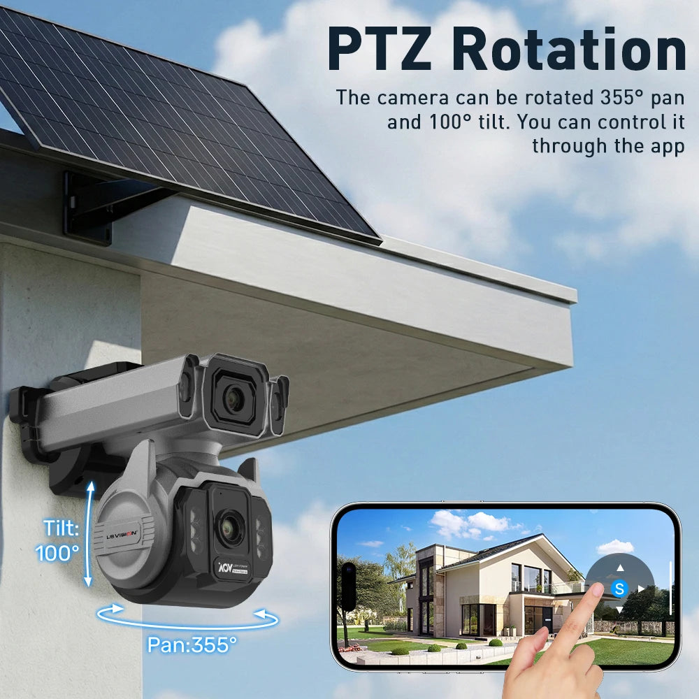 LS VISION AOV AI Tracking Outdoor Surveillance Camera 12X Optical Zoom Cctv Camera 4G Cloud SIM Dual Screen  24/7 Video Record