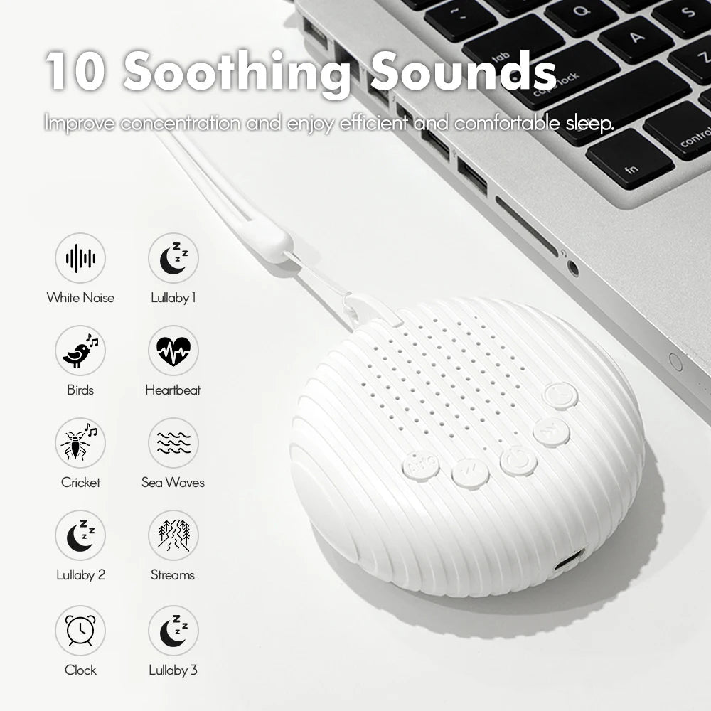 Portable Baby Sleep Machine White Noise Sound Machine 10 Soothing Sounds 15/30/60min Timer Volume Adjustable Built-in Battery