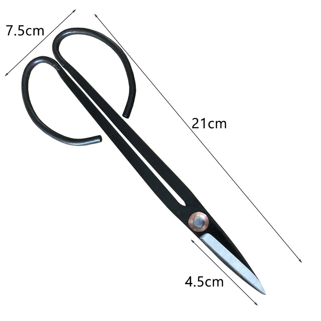 Size diagram: long pruning scissors, 21cm overall, 7.5cm handle, 4.5cm blades