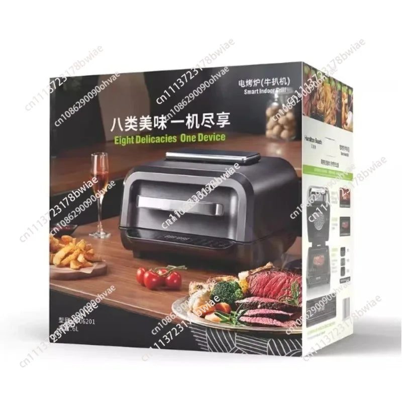 8-in-1 Multifunctional Indoor Smokeless Grill&Air Fryer Built With Smart Thermometer, Household Multi-purpose Cooking Appliance