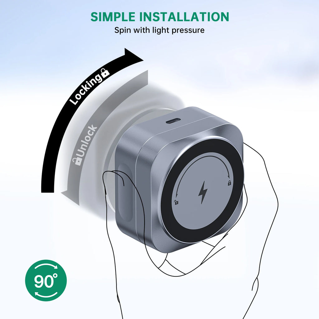 Wireless Car Charger Vacuum Suction Stand - Qi Certified for iPhone 16 Gray Tidesmit