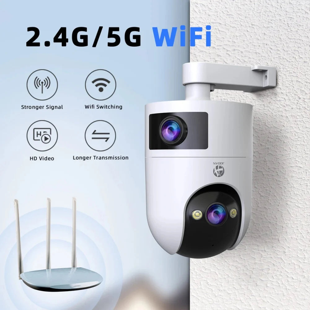 Jooan 4K 8MP Dual Lens Dual Screen IP Camera Wifi Outdoor PTZ Cameras Auto Tracking CCTV Camera Audio Video Indoor Surveillance