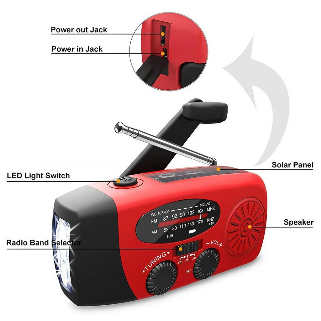 STONEGO 2000mA Outdoor Emergency Radio Portable Power Generation Radio Disaster Prevention Solar Hand Crank Radio AM/FM Radio