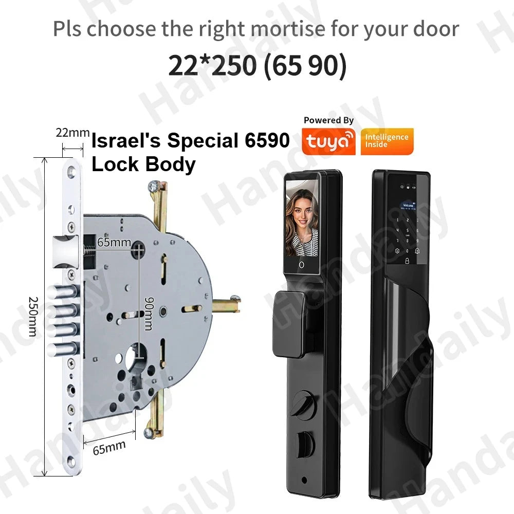 Tuya App Security Lock, Waterproof Smart Door Locks with 3D Face & Palm Recognition Camera Video, Smart Lock Suitable for Israel