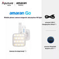 Amaran Go magnetic mobile phone fill light with white square lamp, USB-C cable, and round magnetic mounting ring.