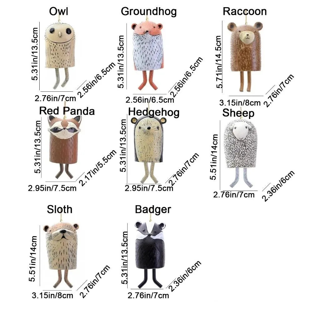 Cute resin animal wind chimes for rustic garden decor. Decorative hanging pet pendants in various woodland animal shapes.