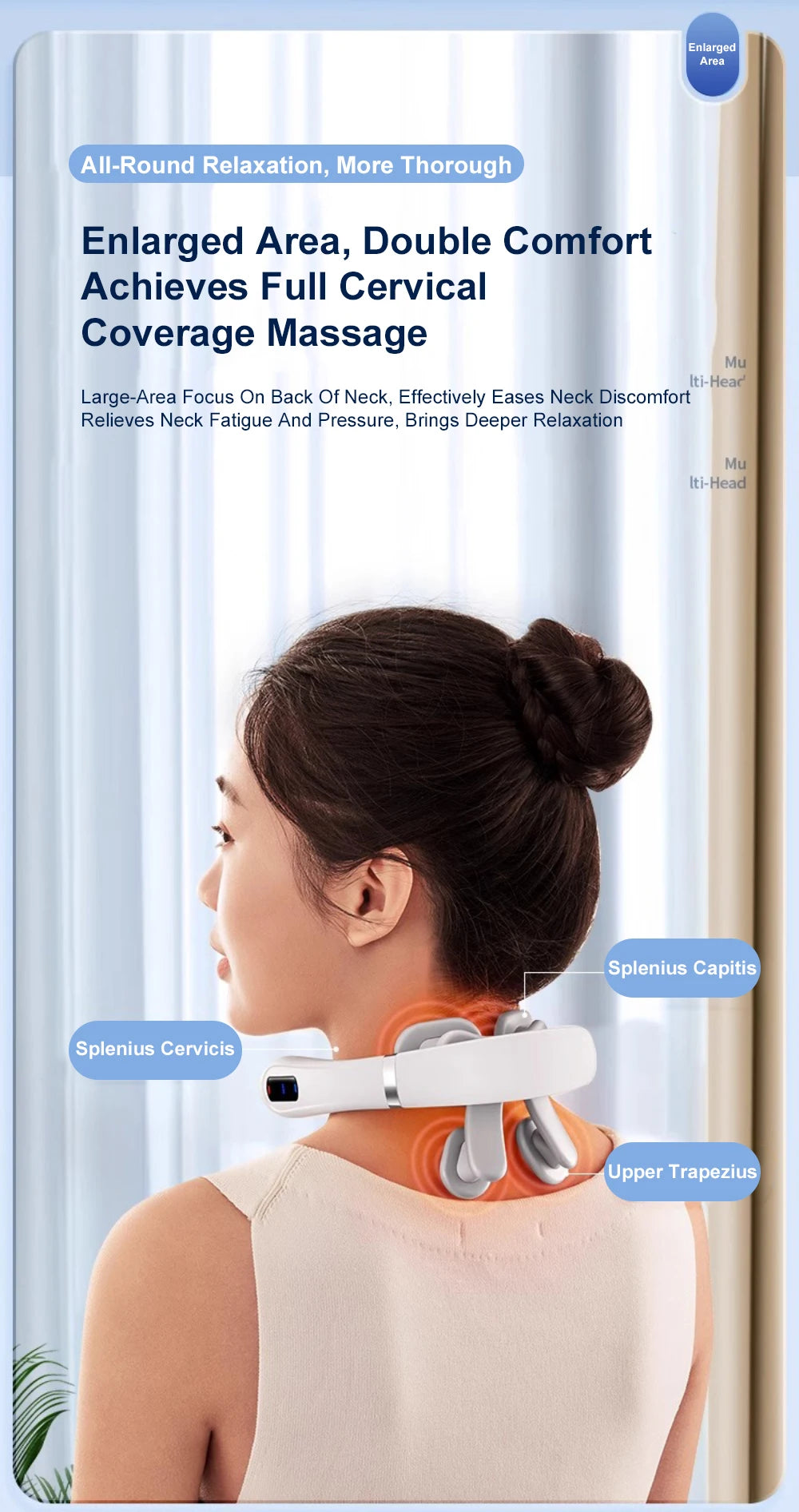 Electric Neck Massager with Heat Therapy & Deep Tissue Pulse - White Massage Cushion Tidesmit