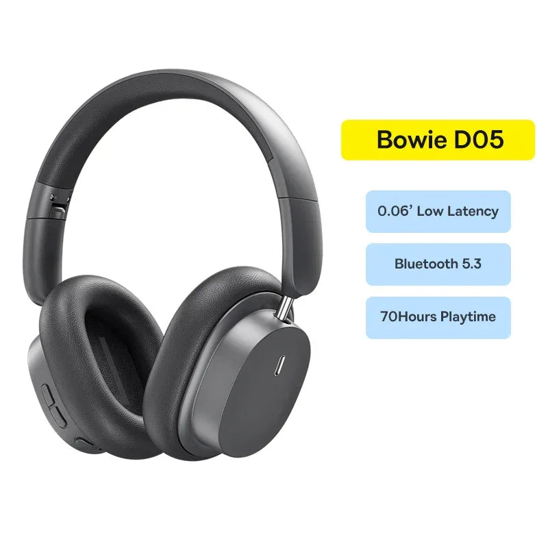 Baseus Wireless Headphones Bluetooth 5.3 HIFI Level Earphone 40mm Driver Foldable Over Ear Headsets 70H Playtime Spatial Audio Bowie D05 Gray China Mainland Tidesmit