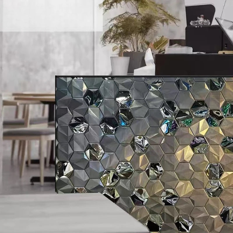 Hexagon Self-Adhesive Metal Mosaic Tiles, 3D Stainless Steel Look Aluminum Plastic Panel, Peel and Stick for Living Dining