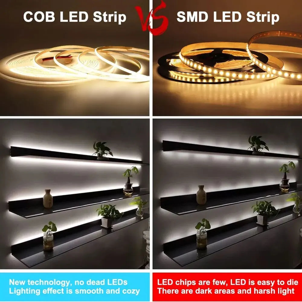 COB LED Strip Flexible High Density LED Strip 3mm COB Bar LED Light Warm 3000K White 6500K for Bedroom Kitchen Home