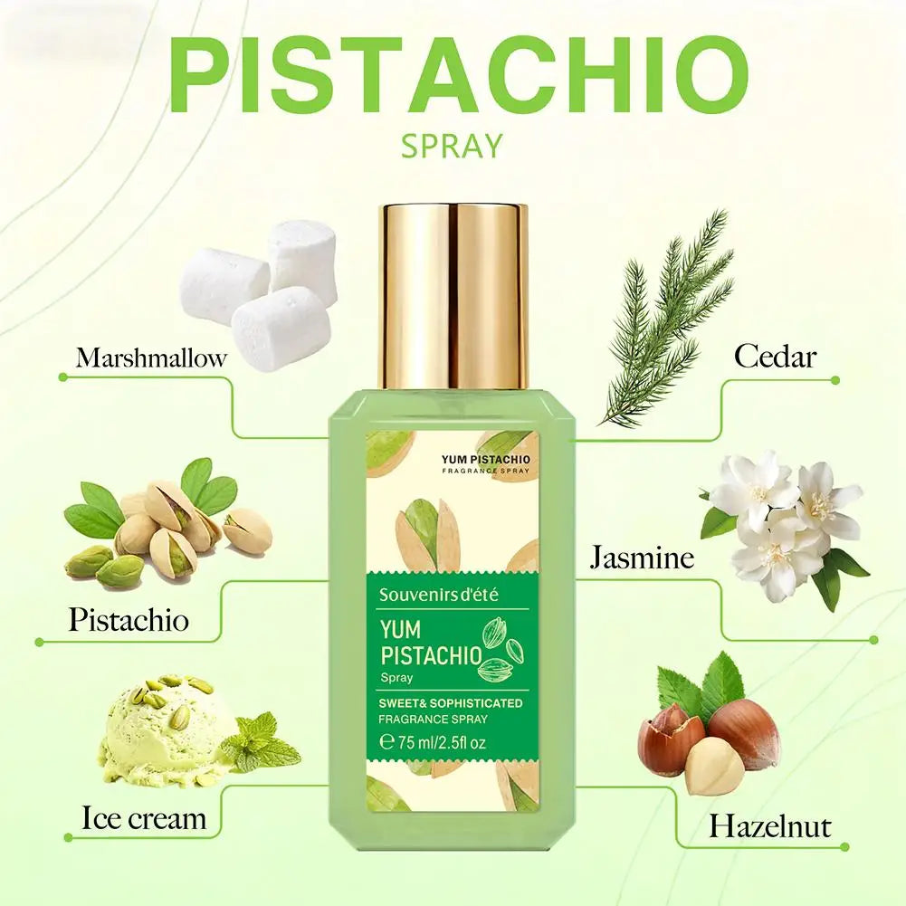 Tidesmit Sweet Pistachio Ice Cream fragrance spray, a long-lasting warm gourmand scent perfume for women daily wear.