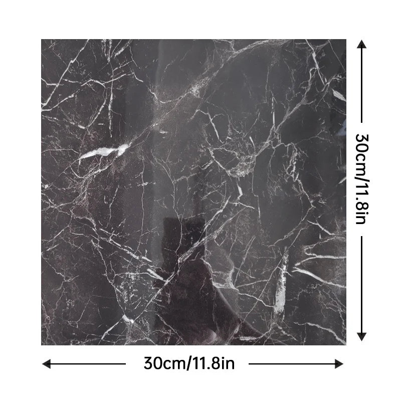 Black marble 30 cm x 30 cm peel-and-stick tile sample sheet