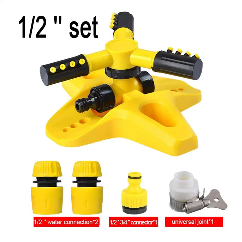 Yellow 1/2 in rotating sprinkler set with connectors and universal joint