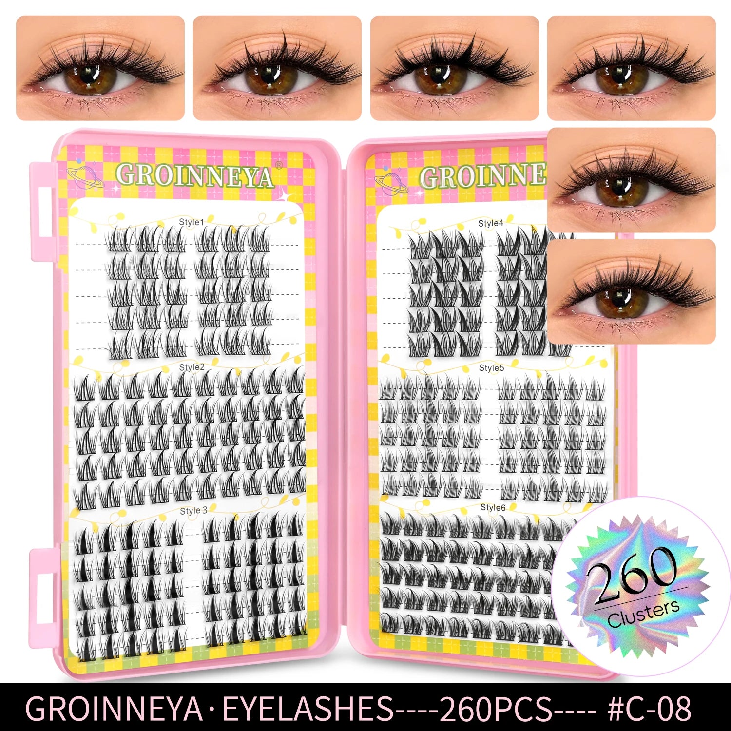 GROINNEYA Eyelashes Clusters 320 pcs Natural Eyelash extension Cluster Lashes Volume Mixed Tray Lashes Cluster Natural Lashes False Eyelashes C8 Tidesmit