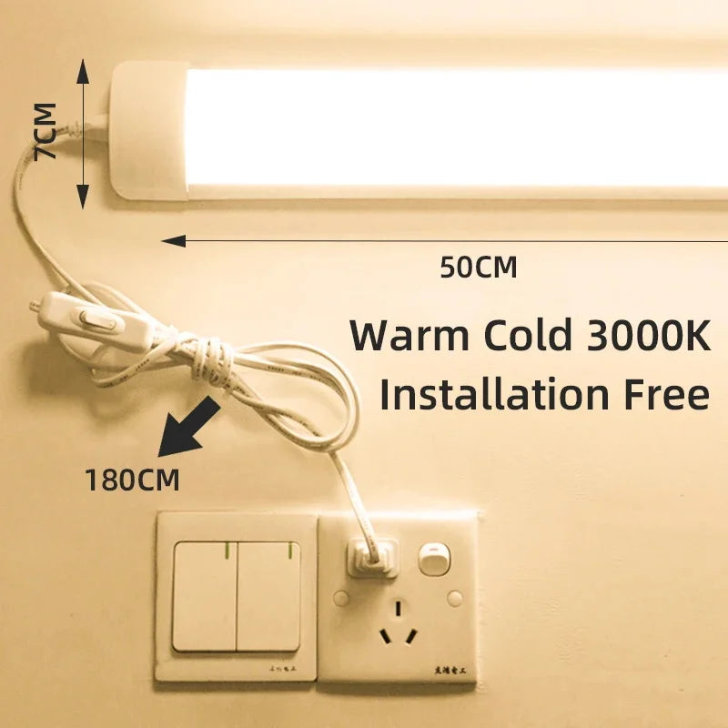Ultra-thin LED tube wall light with 50cm bar and warm/cool 3000K glow, installation-ready