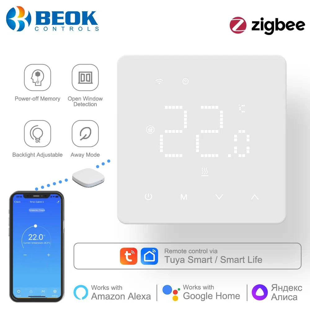 Beok Zigbee Floor Heating Thermostat  Tuya Programmable Smart Home Thermoregulator with Alexa Google Home Alice