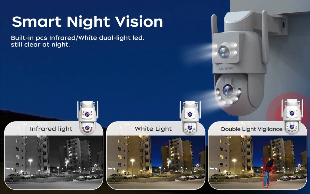 Lenovo 8MP Outdoor Security Camera with Dual Lens AI Tracking PTZ Color Night Vision Waterproof Home Surveillance Protection