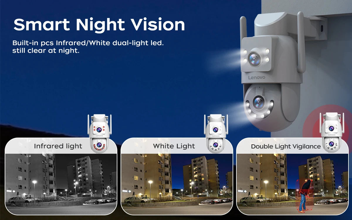 Lenovo 8MP HD Outdoor 5G Security Camera with Dual Lens Dual Screen AI Tracking PTZ Color Night Vision Surveillance Protection