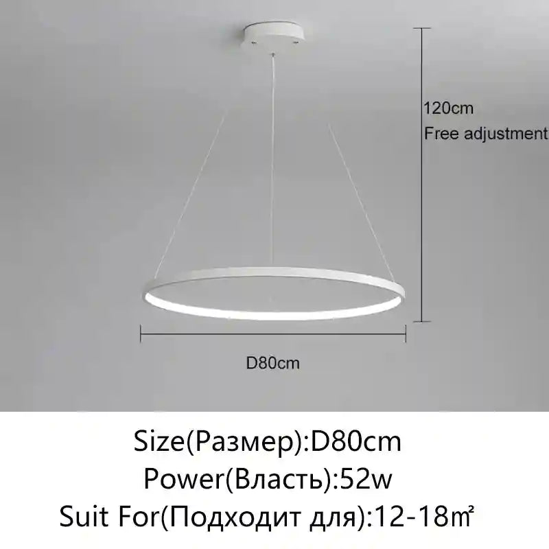 Modern LED Ring Light – Minimalist Dimmable Chandelier for Studio White 80cm Tidesmit
