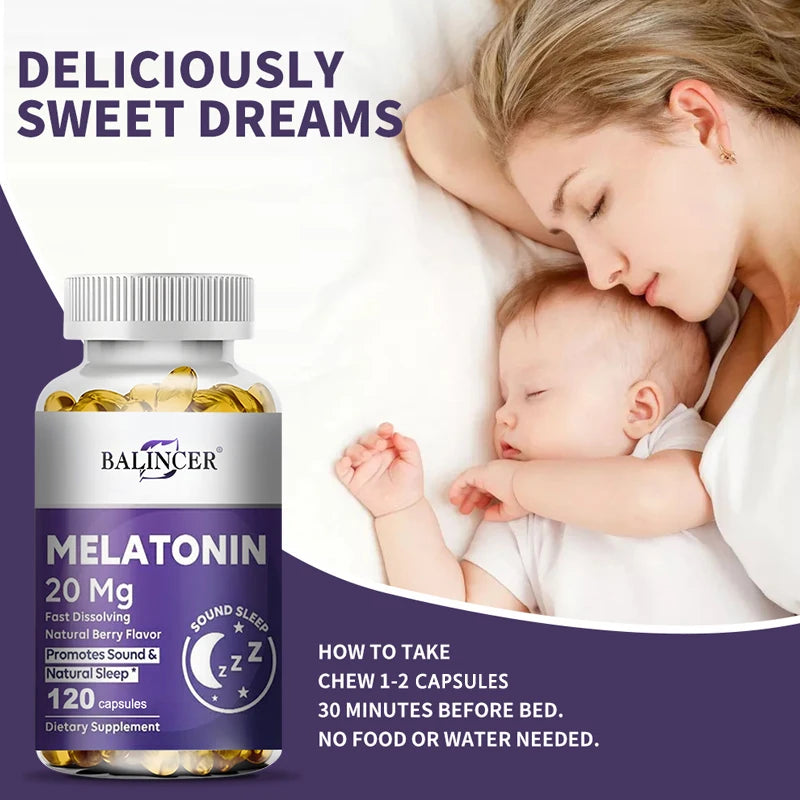 Melatonin 20mg Capsules, Natural Sleep Aid, Fall Asleep Faster, Improves Sleep Quality, Deep Sleep, Relaxation, Vegan