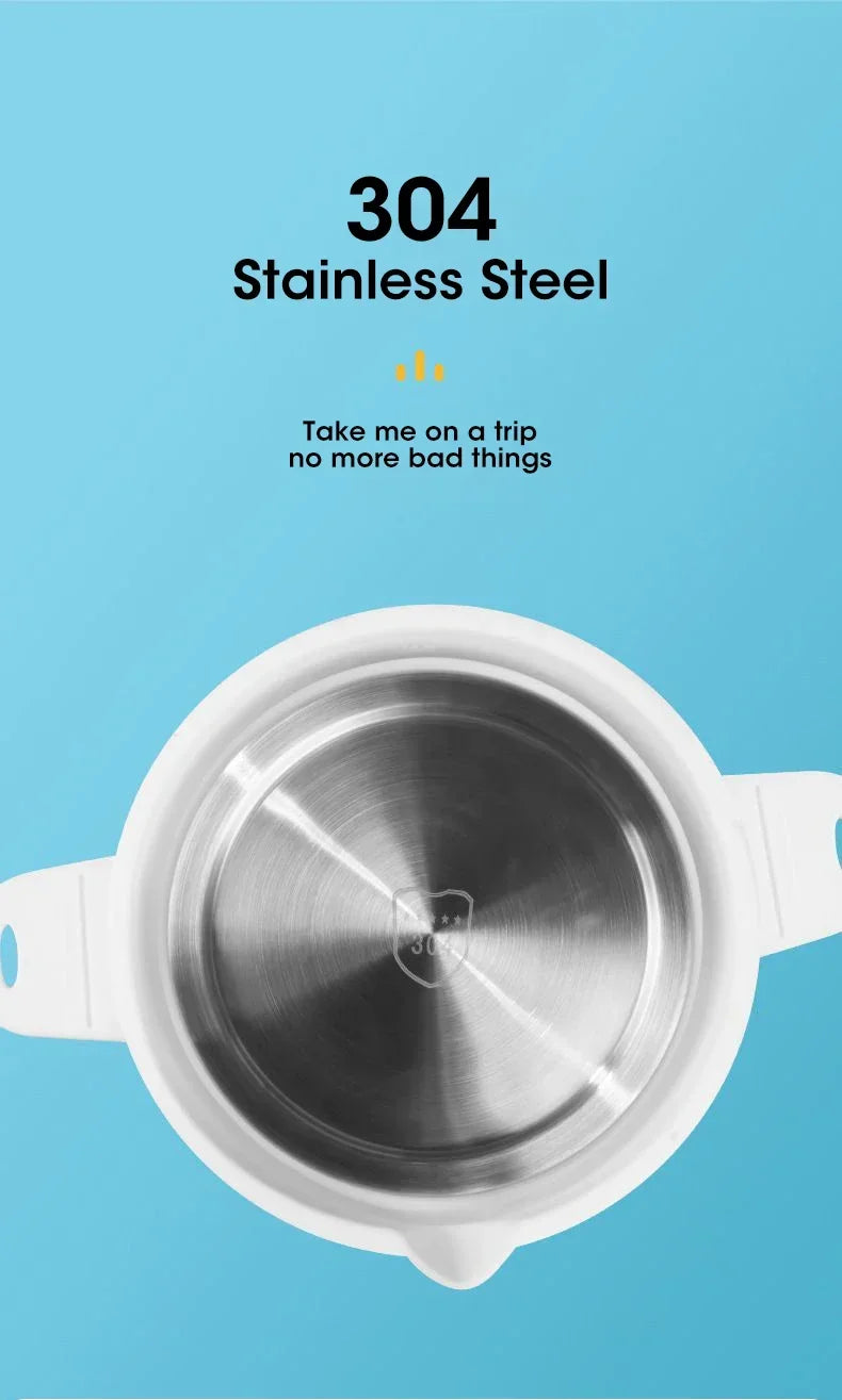 Foldable electric kettle base with stainless steel inner bowl, white silicone
