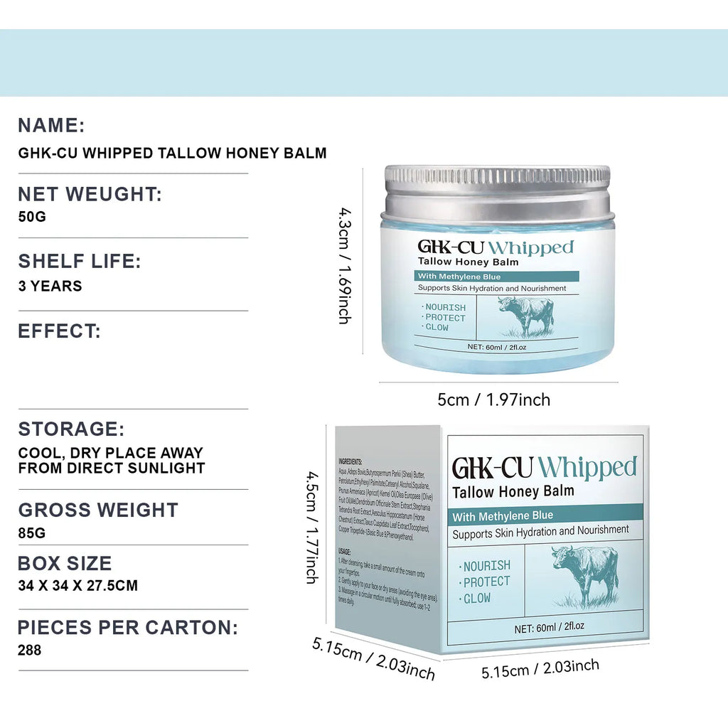 1/2/3PCS Copper Peptides GHK-Cu Beef Tallow for Skin, Blue Balm Manuka Honey & Vitamin E, Natural Face Moisturizer, Skincare