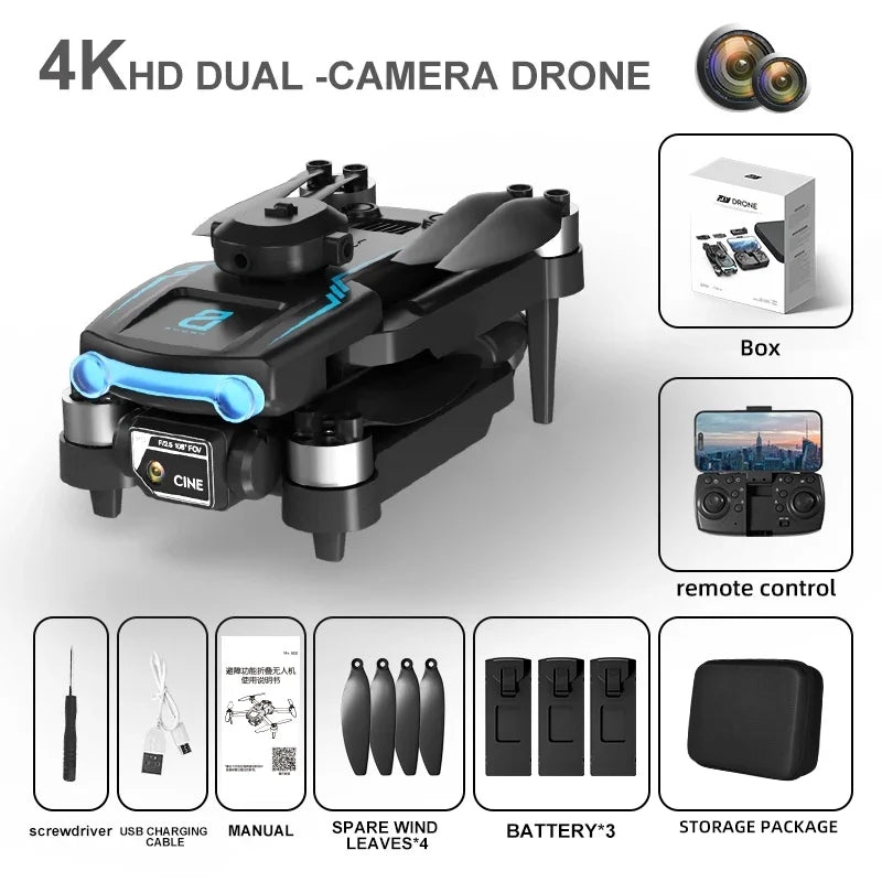 8K HD Camera Drone | Foldable Obstacle Avoidance Quadcopter 4K Dual camera 3B Tidesmit