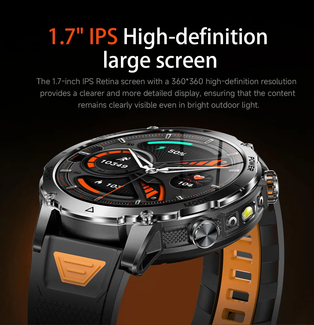 New Military ULtra 1400mAh Huge Battery SmartWatch Two Flashlight 10ATMan Waterproof HD Call 1.73“ 100+Sports Smart watch Man