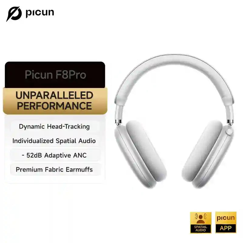 Wireless Noise Cancelling Headphones - Over-Ear 3D Spatial Audio F8 Cosmic Silver Tidesmit
